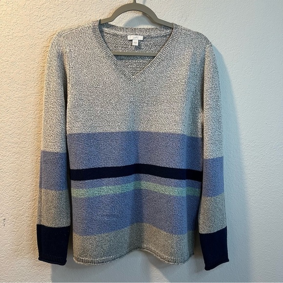 J. Jill Sweaters - Women’s J. Jill gray and blue striped v-neck pullover sweater size small S